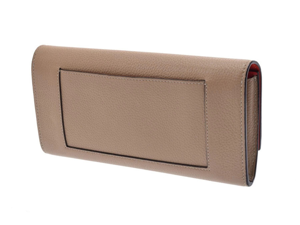 Celine Flap Leather Wallet Beige Long Tan